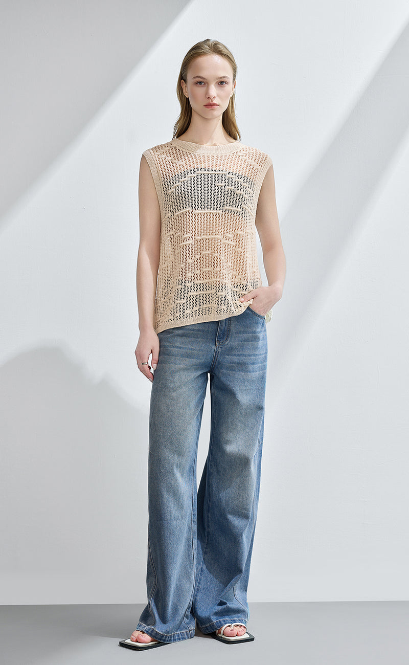 Pointelle Sleeveless Knit Top