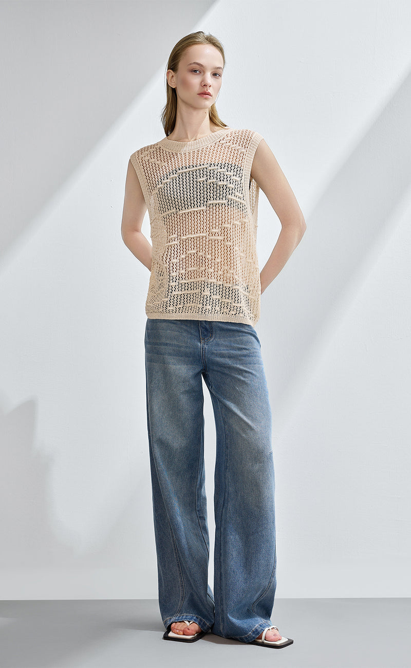 Pointelle Sleeveless Knit Top