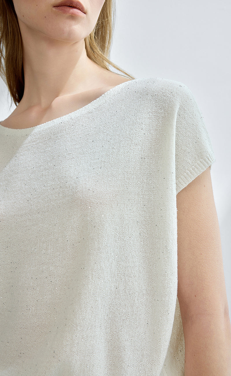 Boat Neck Sequine Knit Top