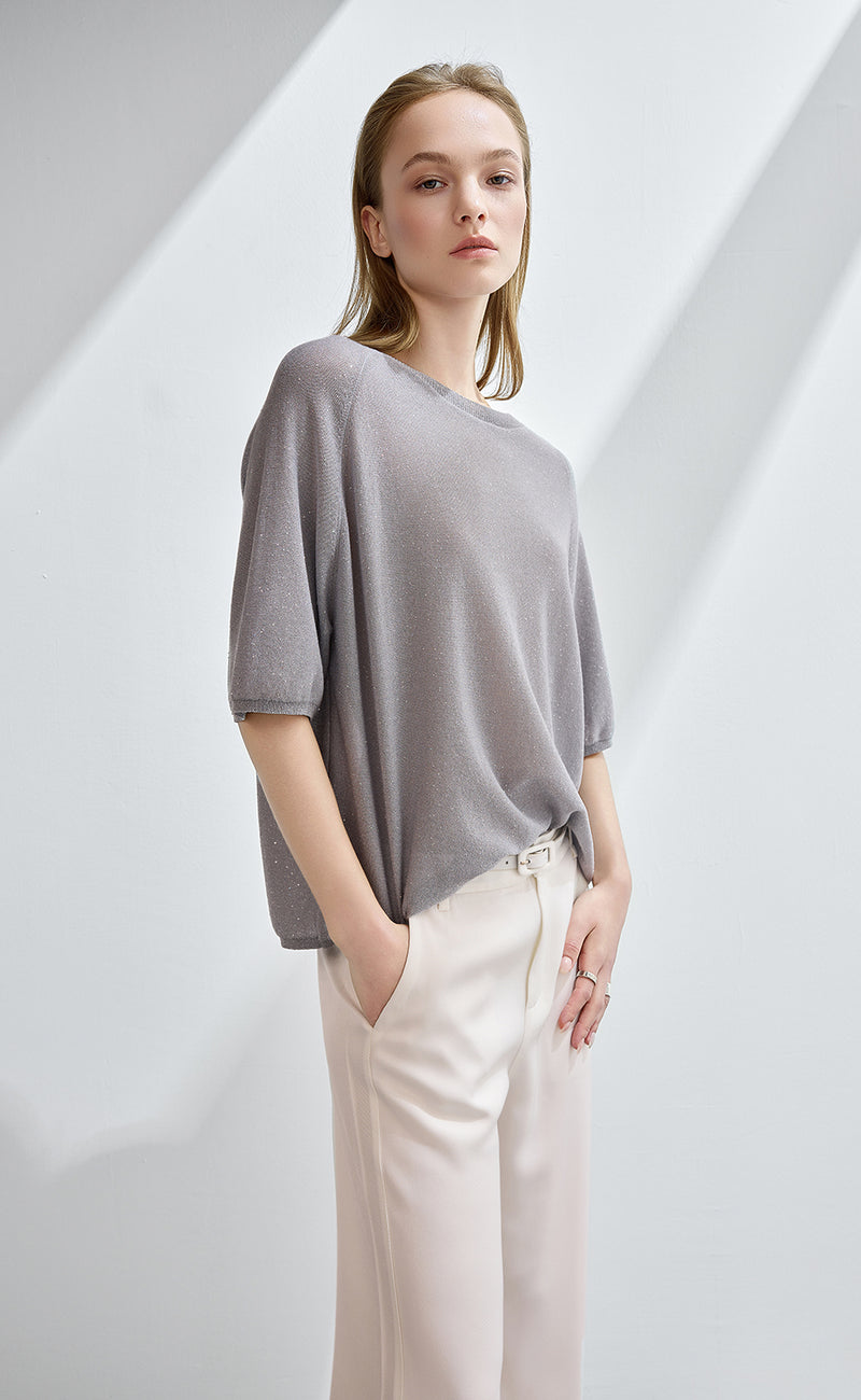 1/2 Sleeve Sequine Knit Top