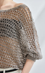 Boat Neck Sequine Pointelle Sweater
