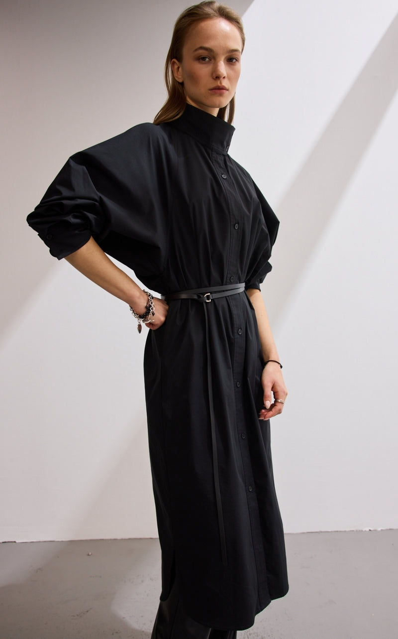 Mock Neck Belted Dress