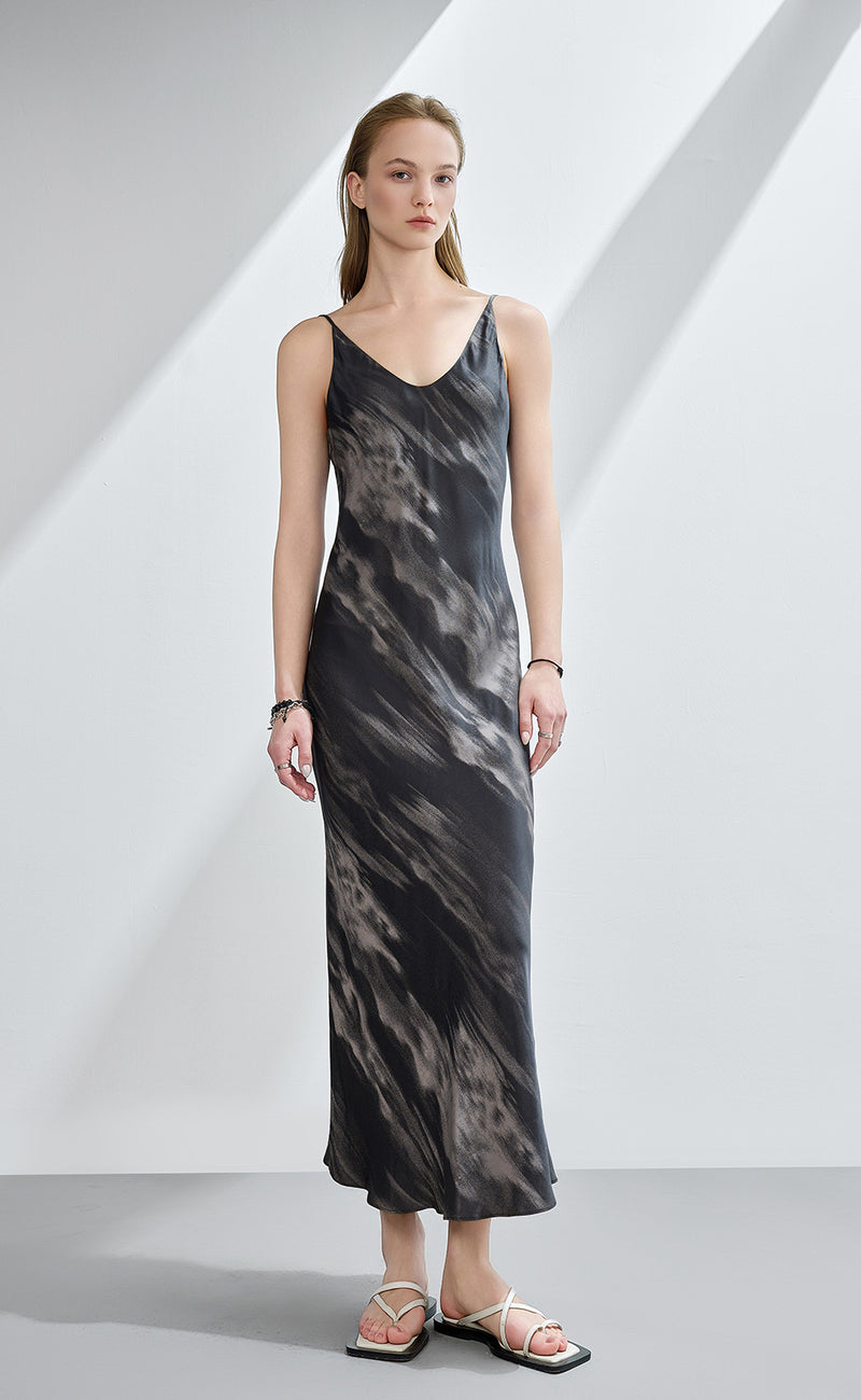 Strappy Printed Silk Midi Dress