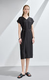 V Neck Belted Silk Dress