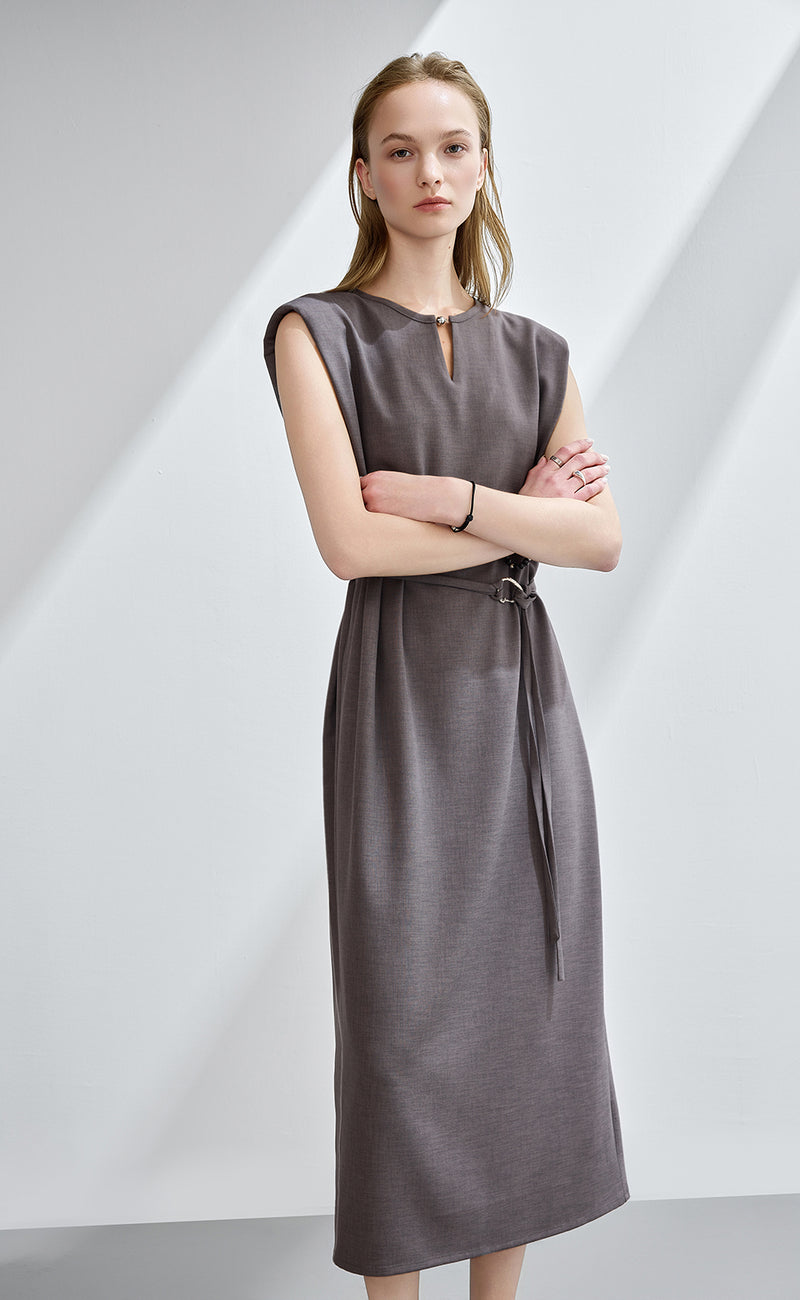 Silver Buckle Belted Dress