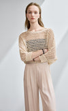 Boat Neck Sequine Pointelle Sweater