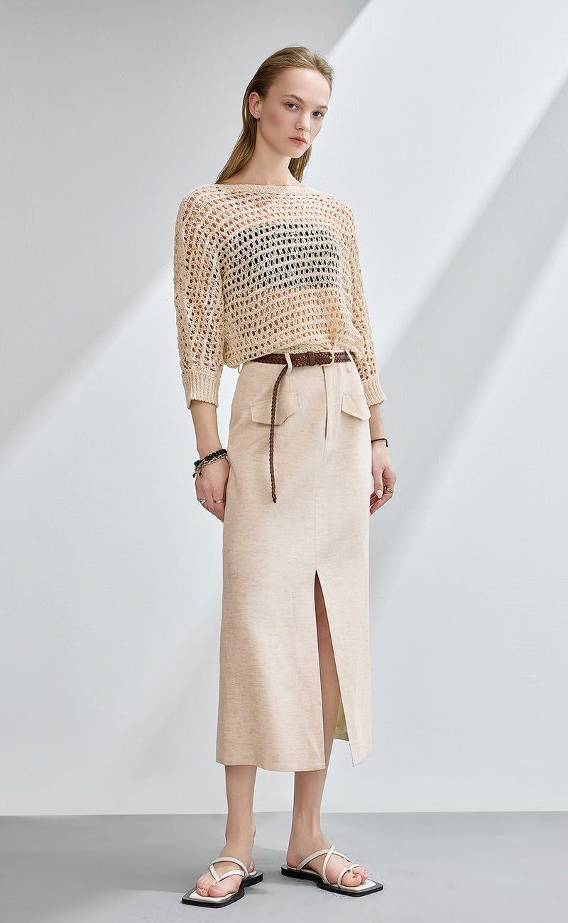 Belted Front Split Skirt