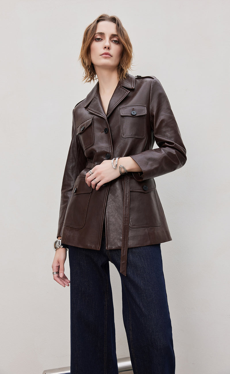 Belted Leather Blazer