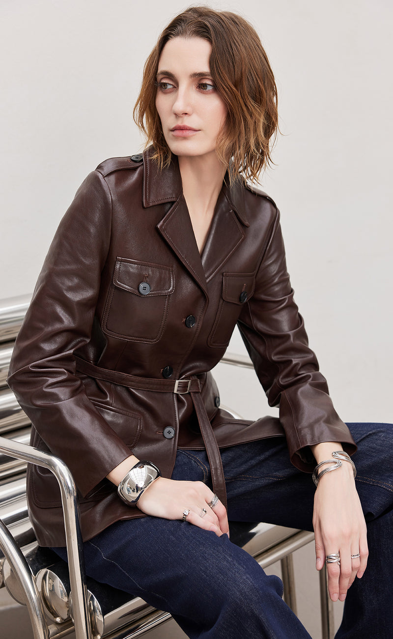 Belted Leather Blazer