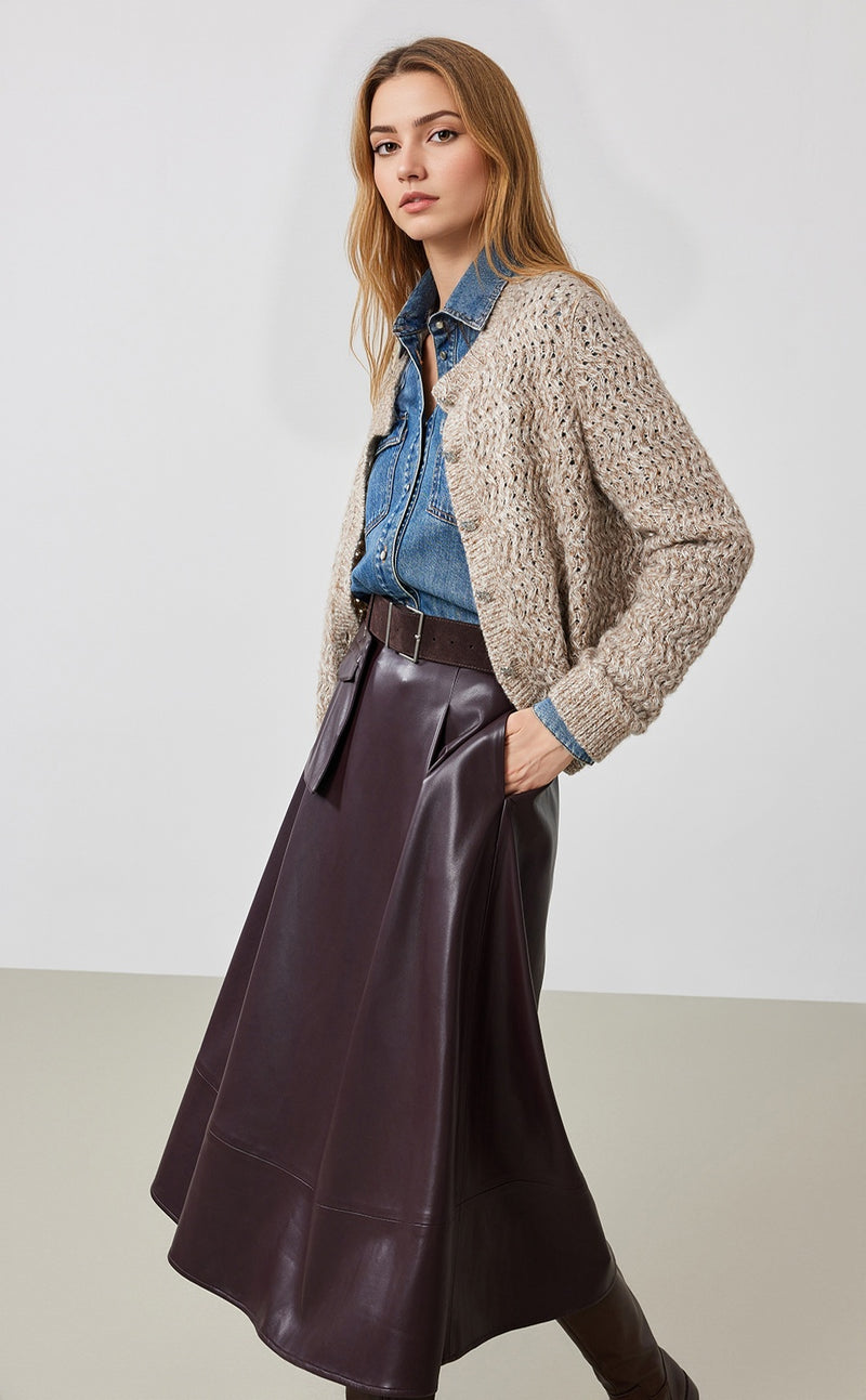 Side Pocket Leather Skirt