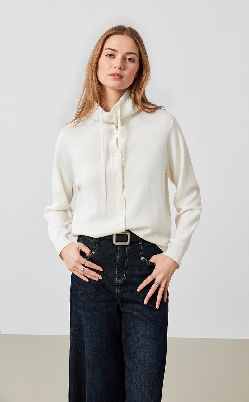 Mock Neck Drawstring Cardigan