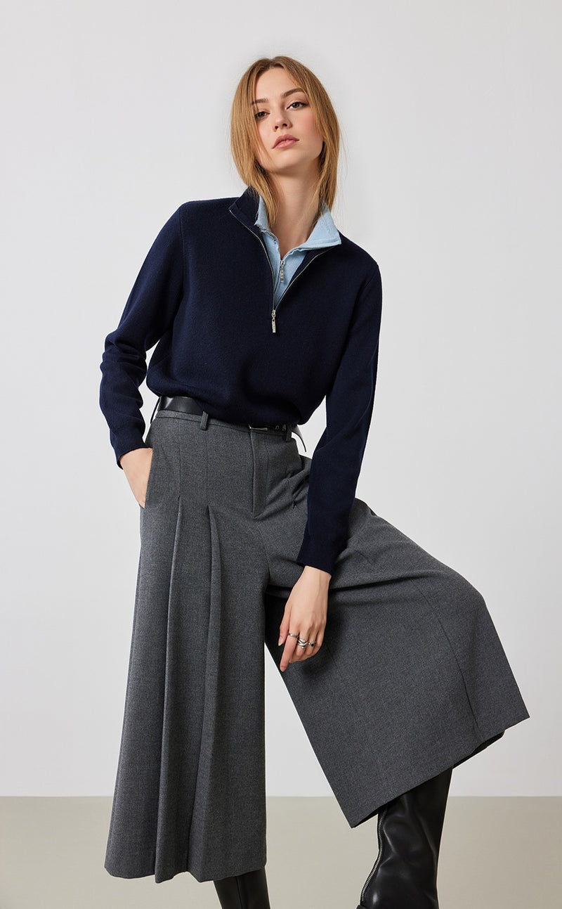 Belted Pleat Culottes Pants