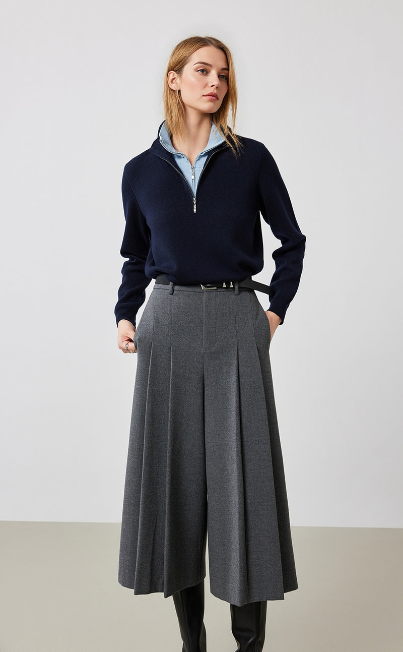 Belted Pleat Culottes Pants