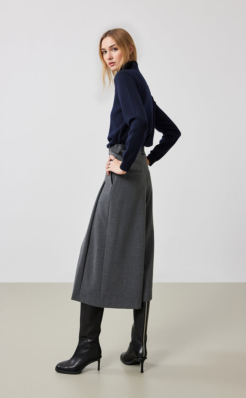 Belted Pleat Culottes Pants