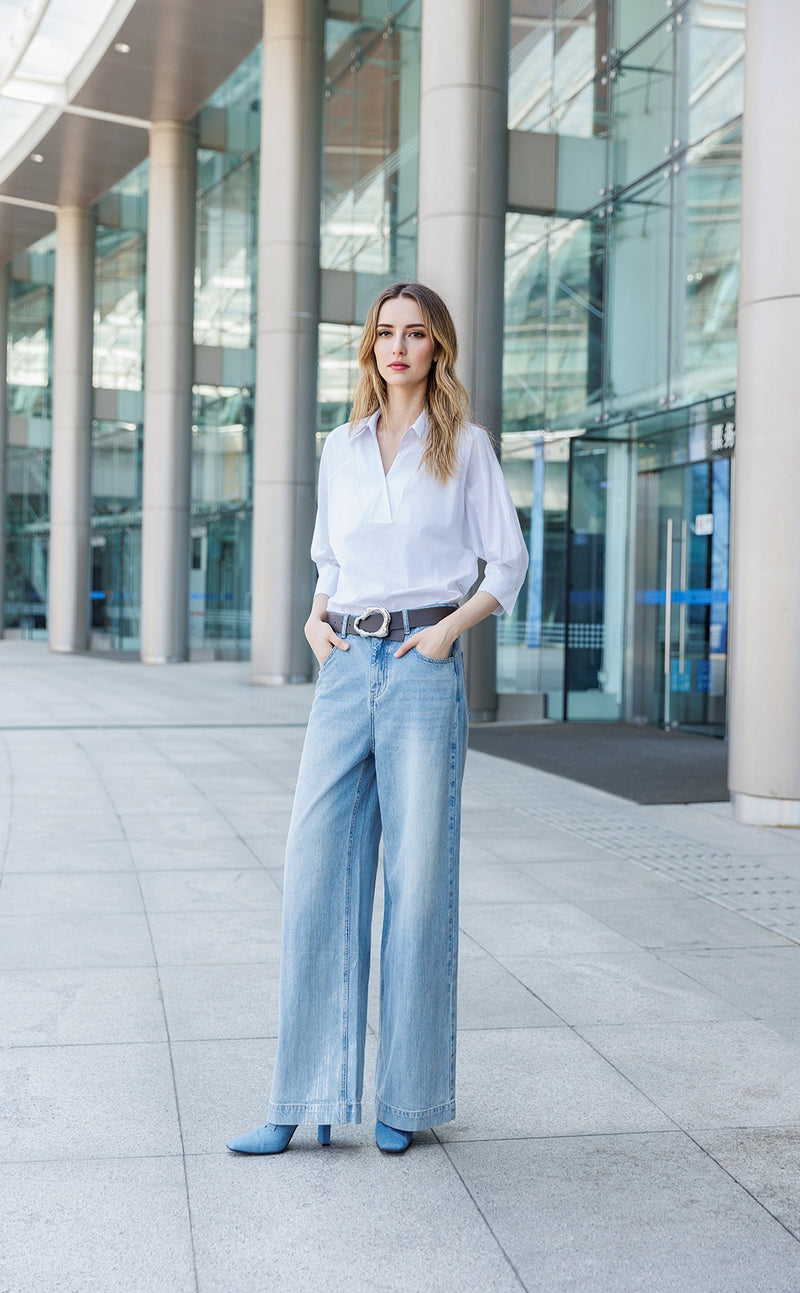 Silver Print Wide Leg Jeans