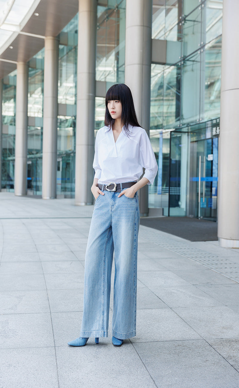 Silver Print Wide Leg Jeans