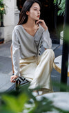 Asymmetical Neck Silk Blouses