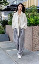 Contrast Waist Pleated Pants