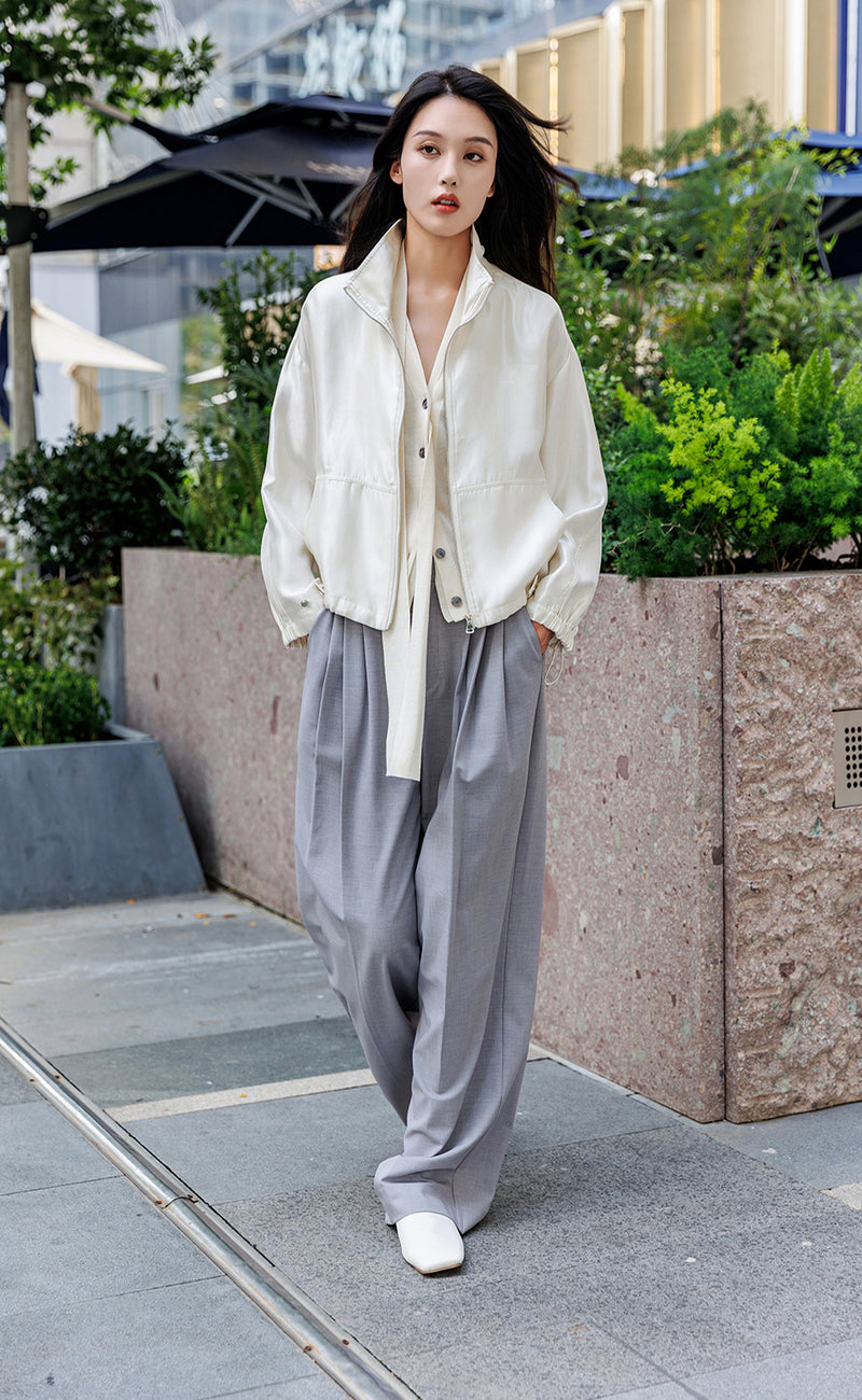 Contrast Waist Pleated Pants