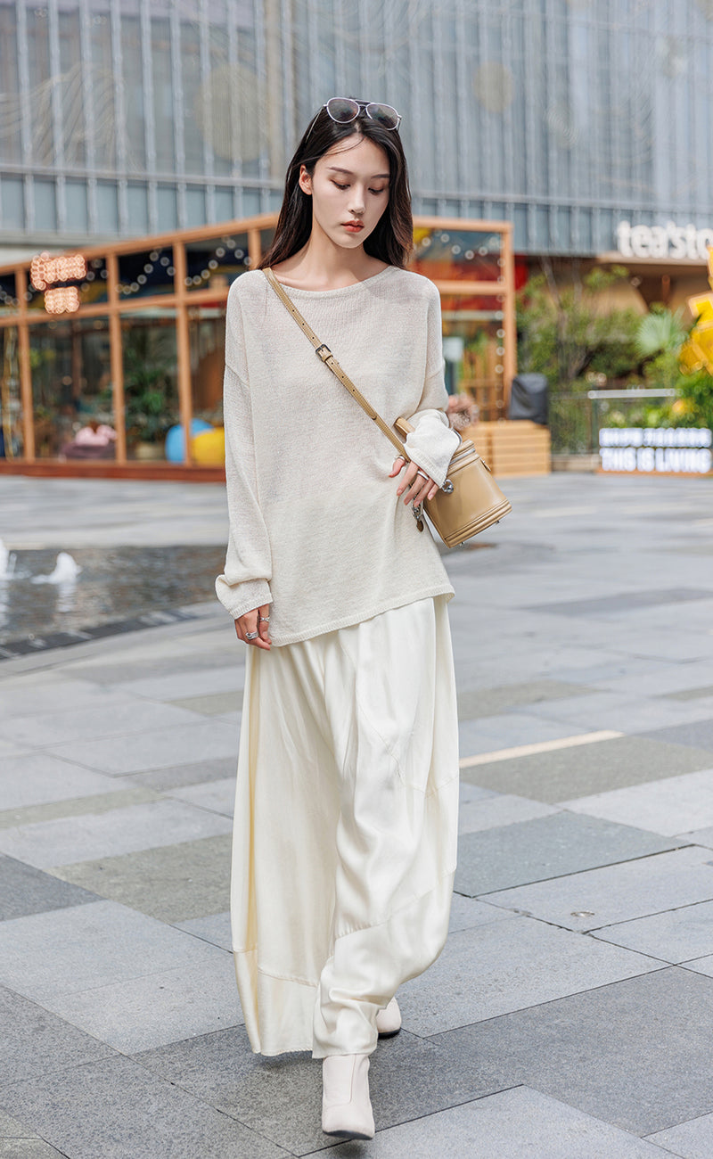 Satin A line Midi Skirt