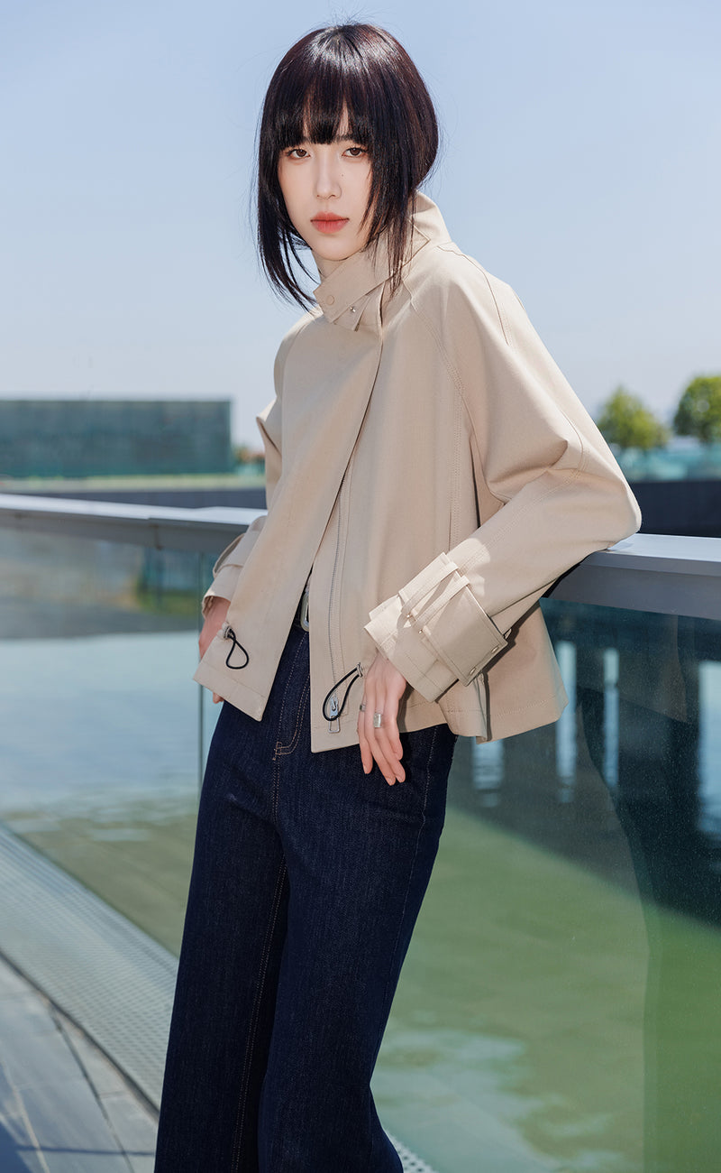 Mock Neck Drawstring Jacket