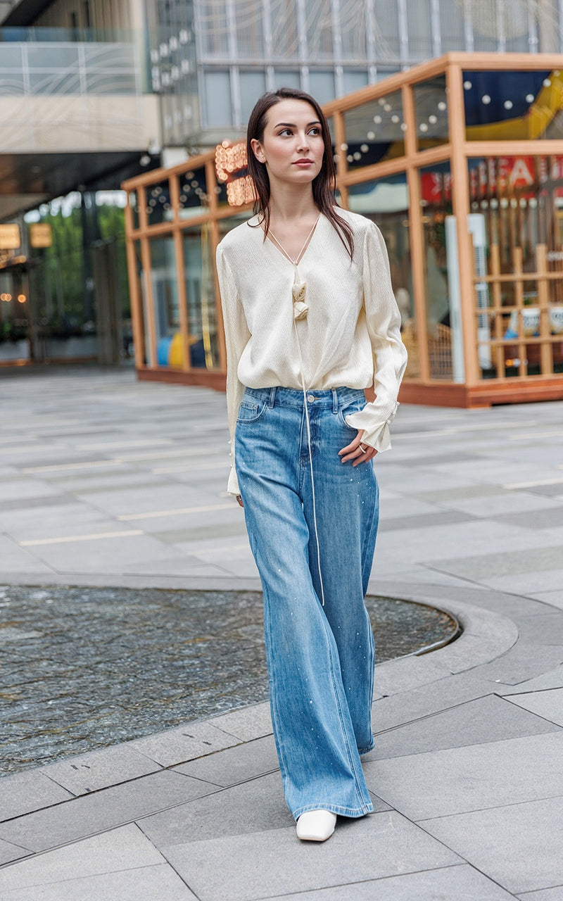 Flower Brooch Silk Blouses