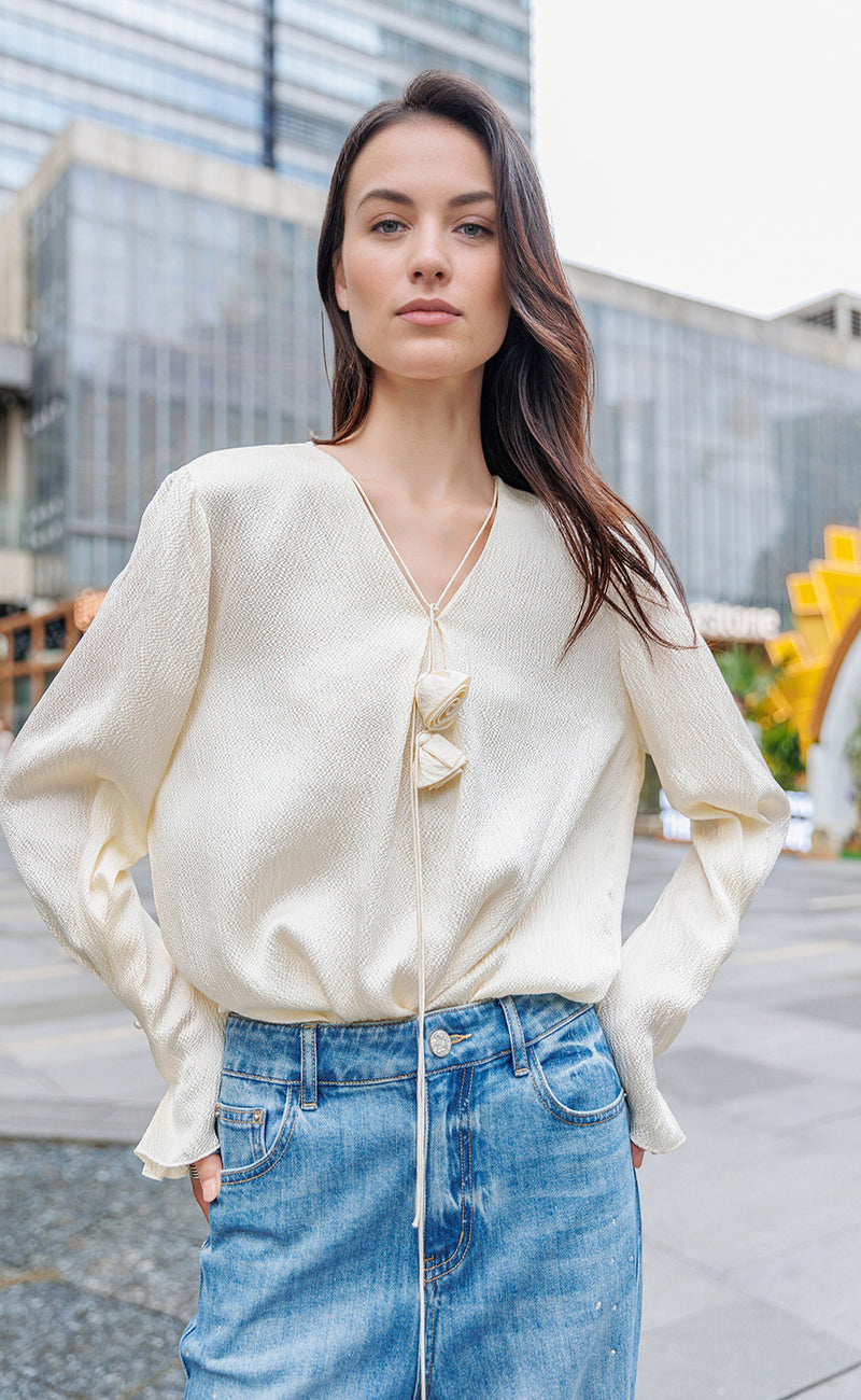 Flower Brooch Silk Blouses