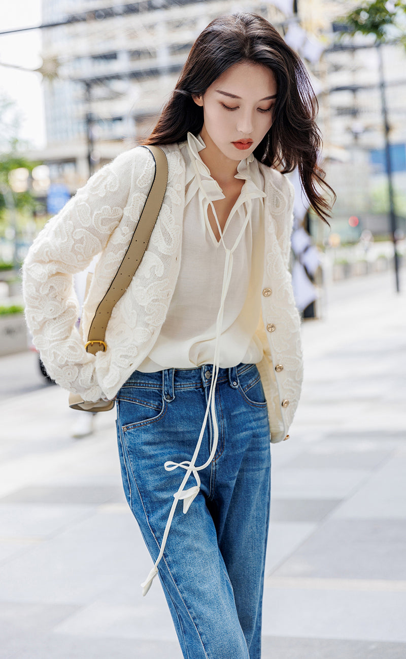 Ruffle Tie Front Blouse