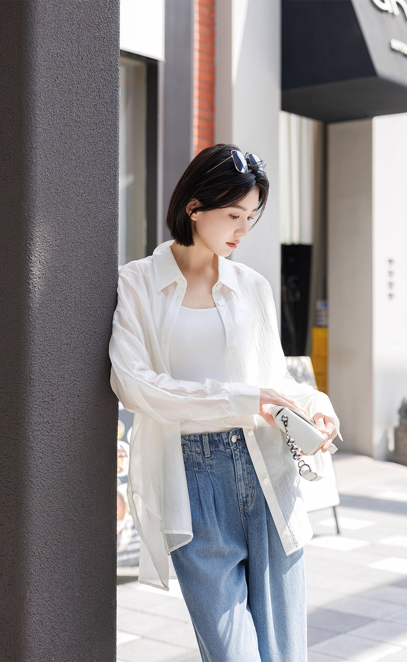 Roll Sleeve Sheer Shirt