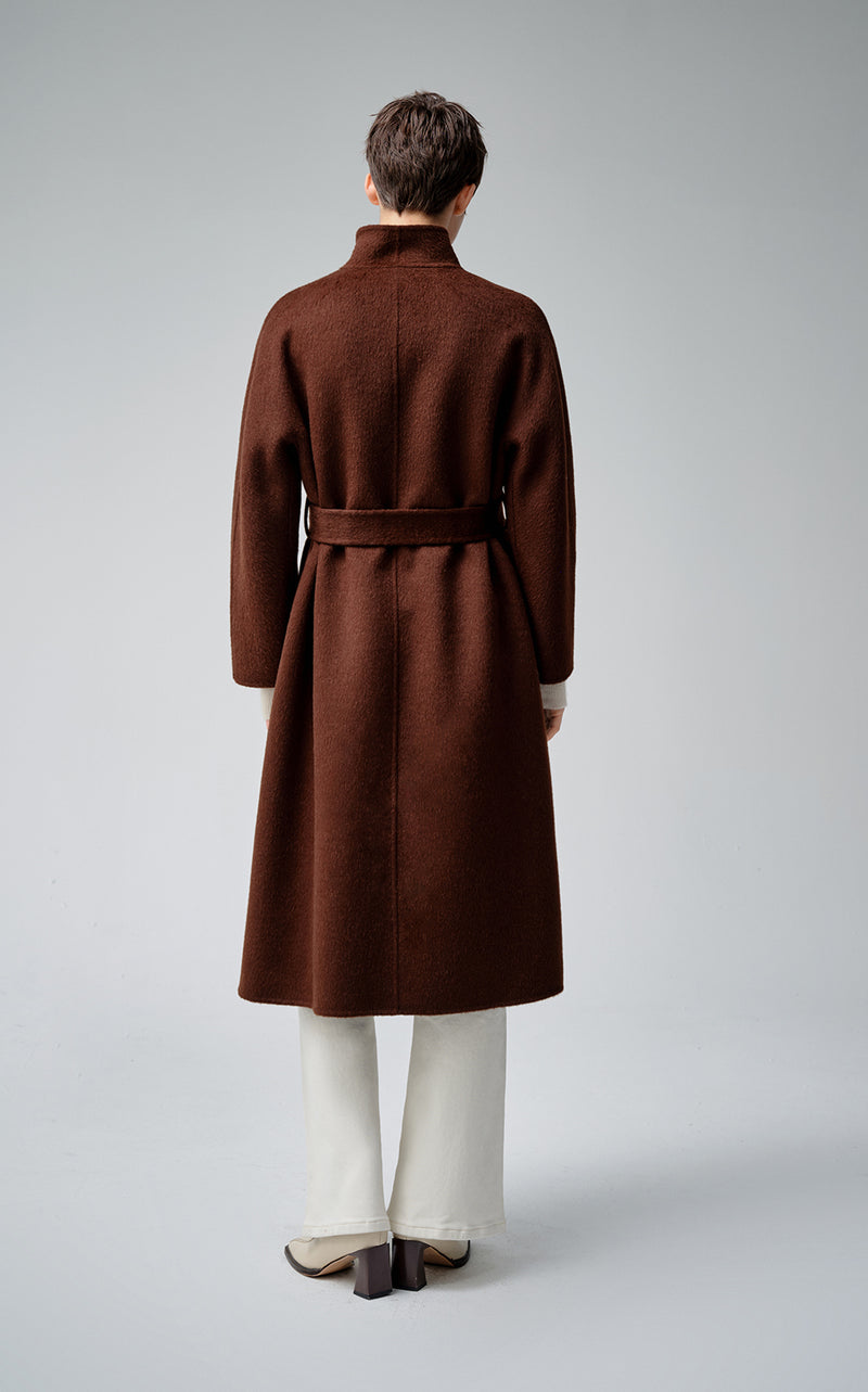 Belted Double Breast Alpaca Wool Coat