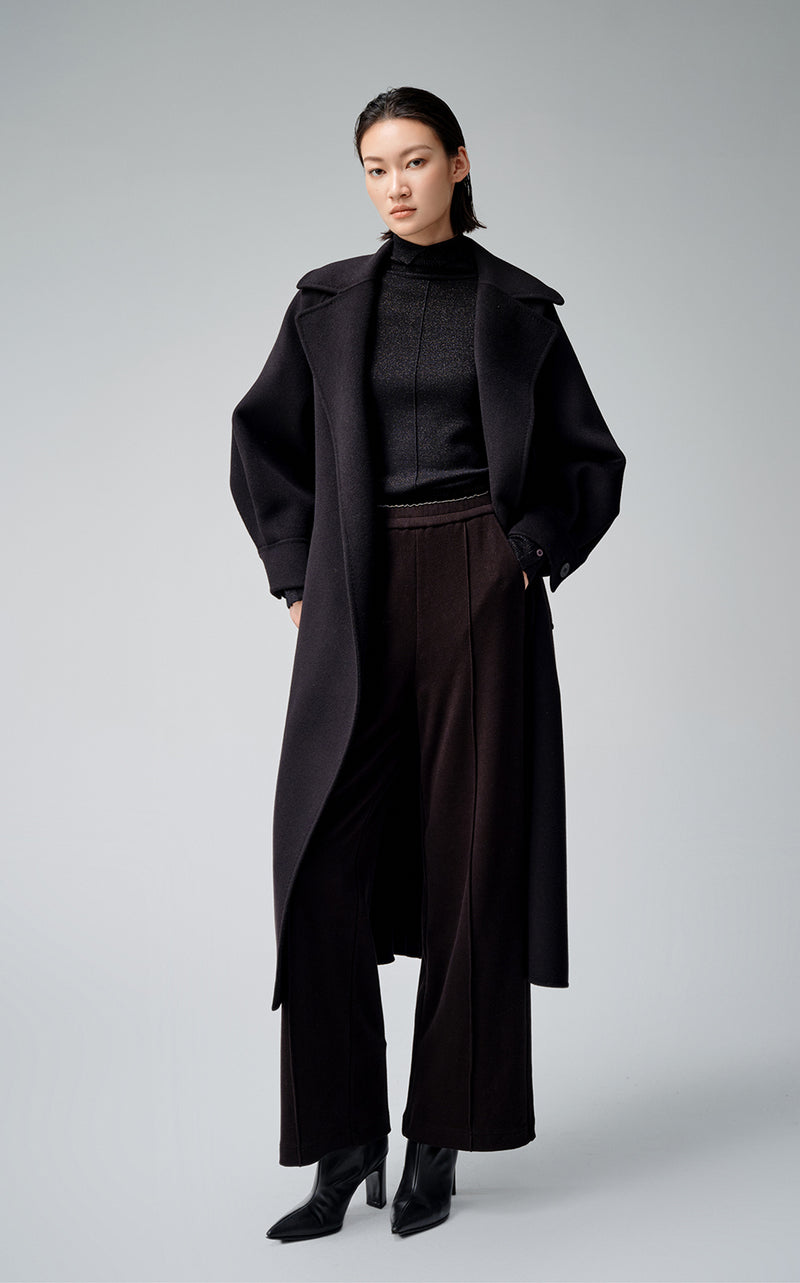 Leather Waist Trim Wide Leg Pants