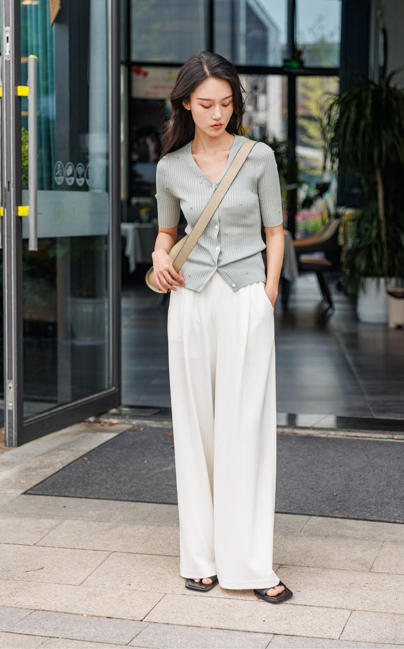 Fashion Button Wide Leg Pants