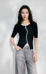 Contrast Tipping S/S Knit Top