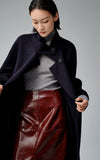 Mock Neck Side Button Long Wool Coat