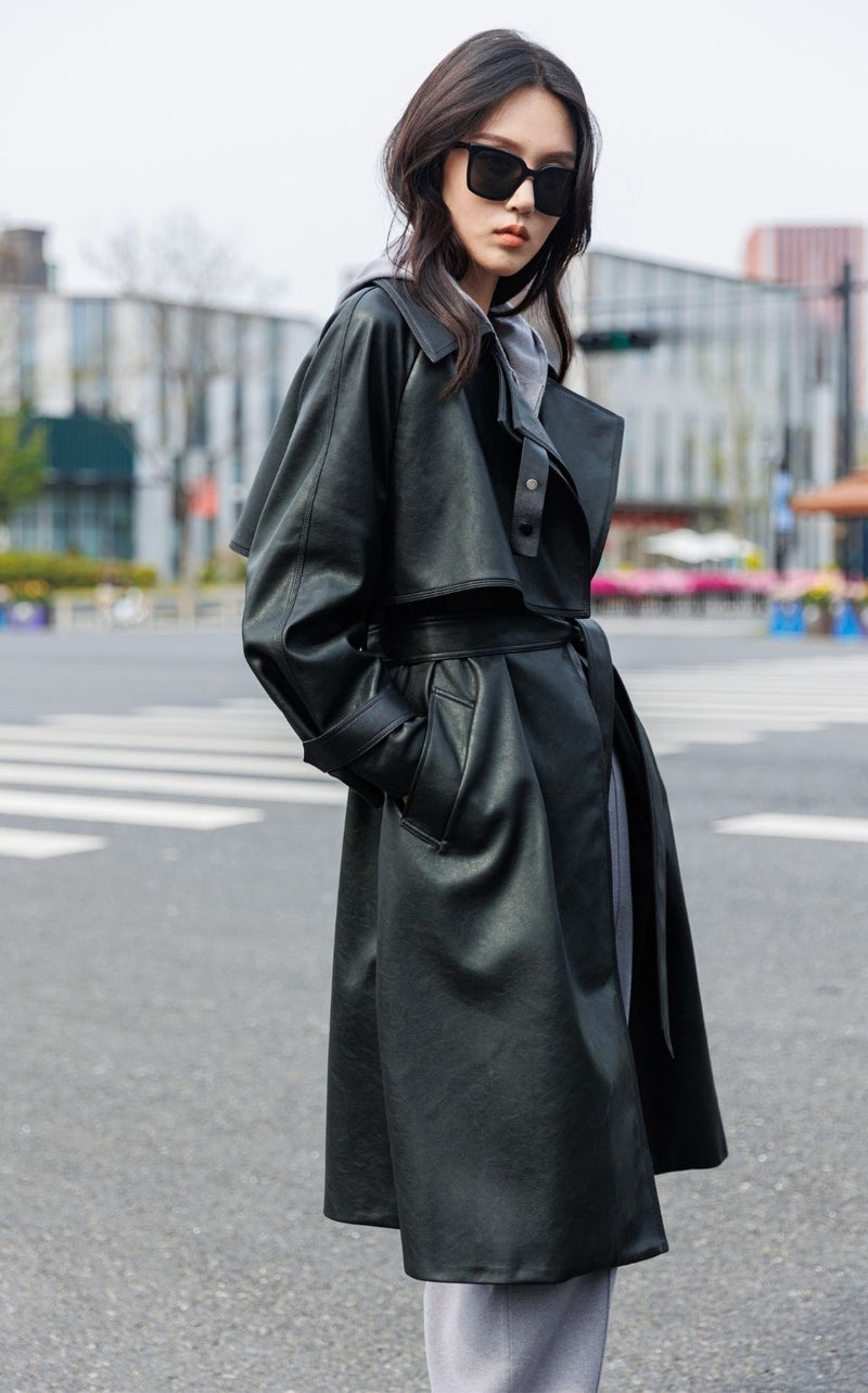 Vegan Leather Trench Coat