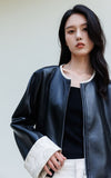 Jacquard Cuff Leather Jacket