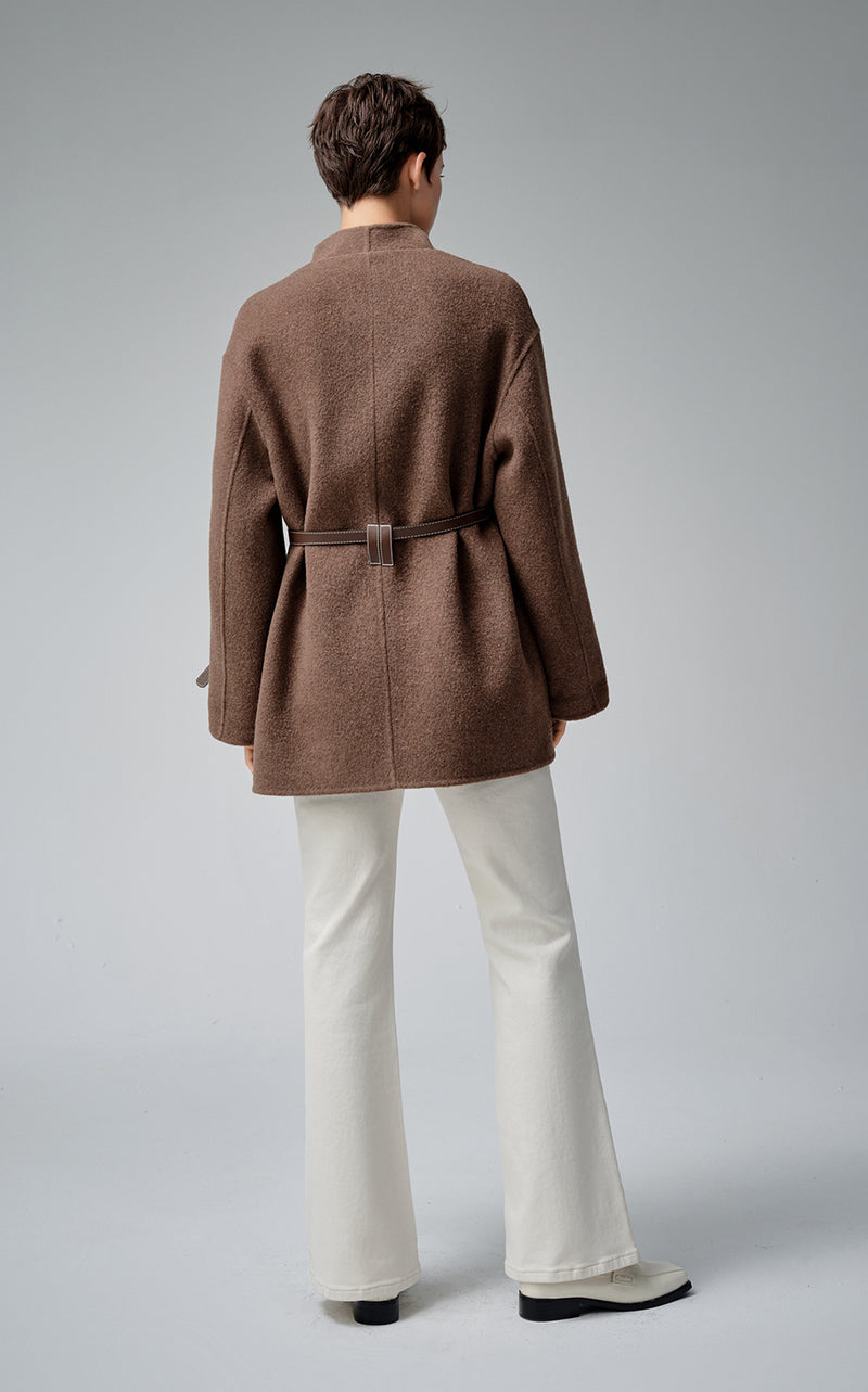 Leather Belted Wool Coat