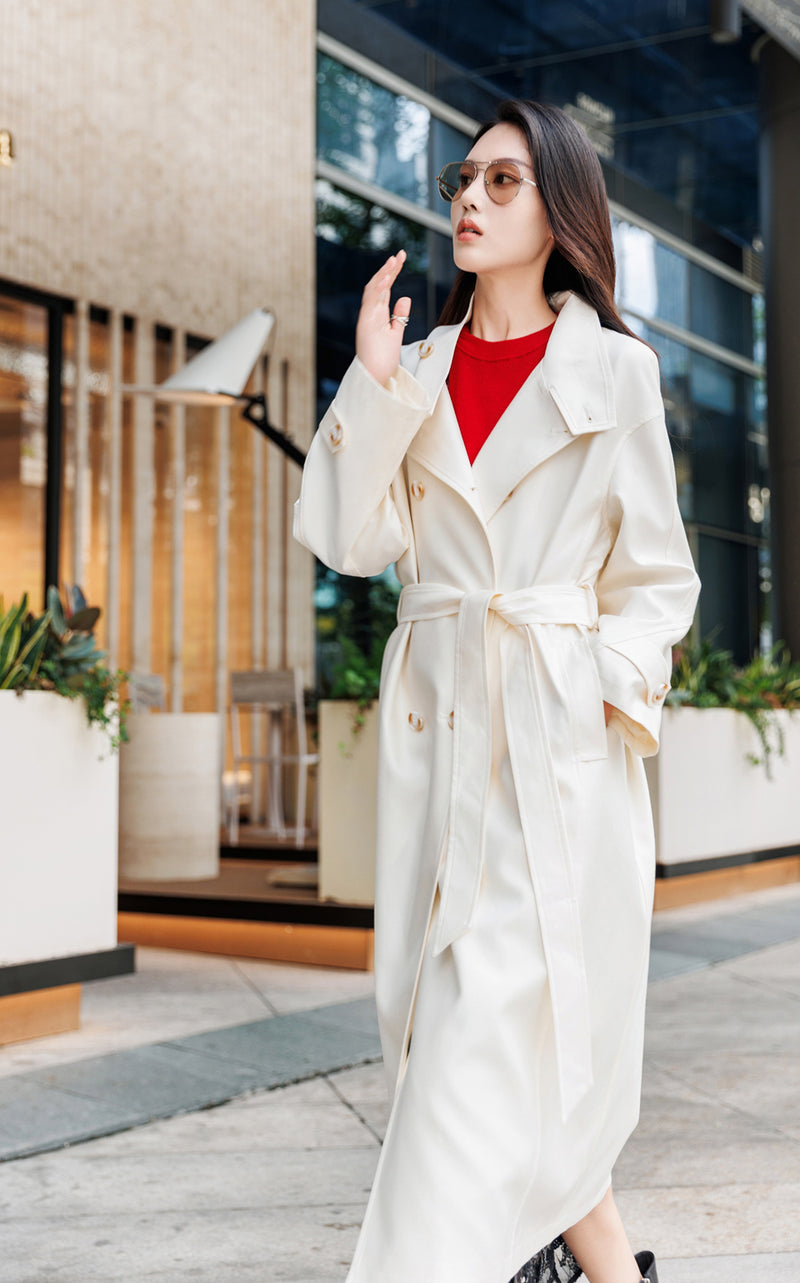 Mock Neck Double Breasted Trench Coat