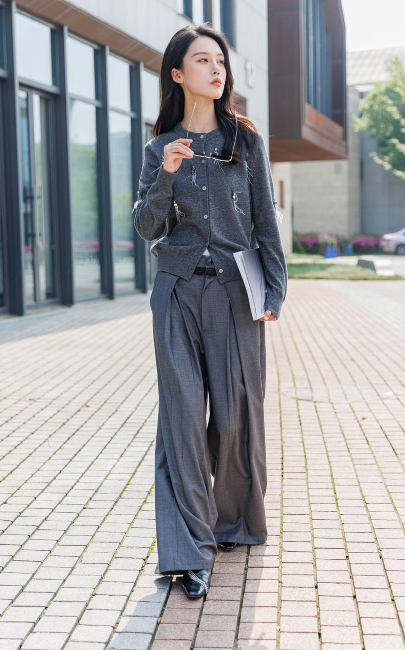 Contrast Waist Wide Leg Pants