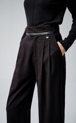 Leather Waist Trim Wide Leg Pants