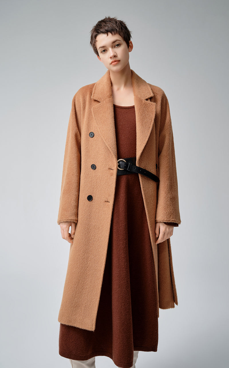 Belted Double Breast Alpaca Wool Coat