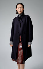 Mock Neck Side Button Long Wool Coat