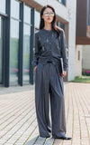 Contrast Waist Wide Leg Pants