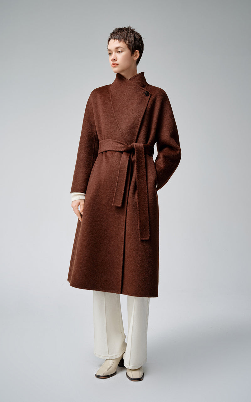 Belted Double Breast Alpaca Wool Coat