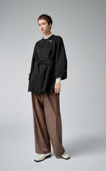 Leather Buckle Belted Wool Coat