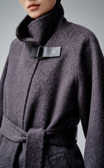 Leather Buckle Alpaca Long Wool Coat