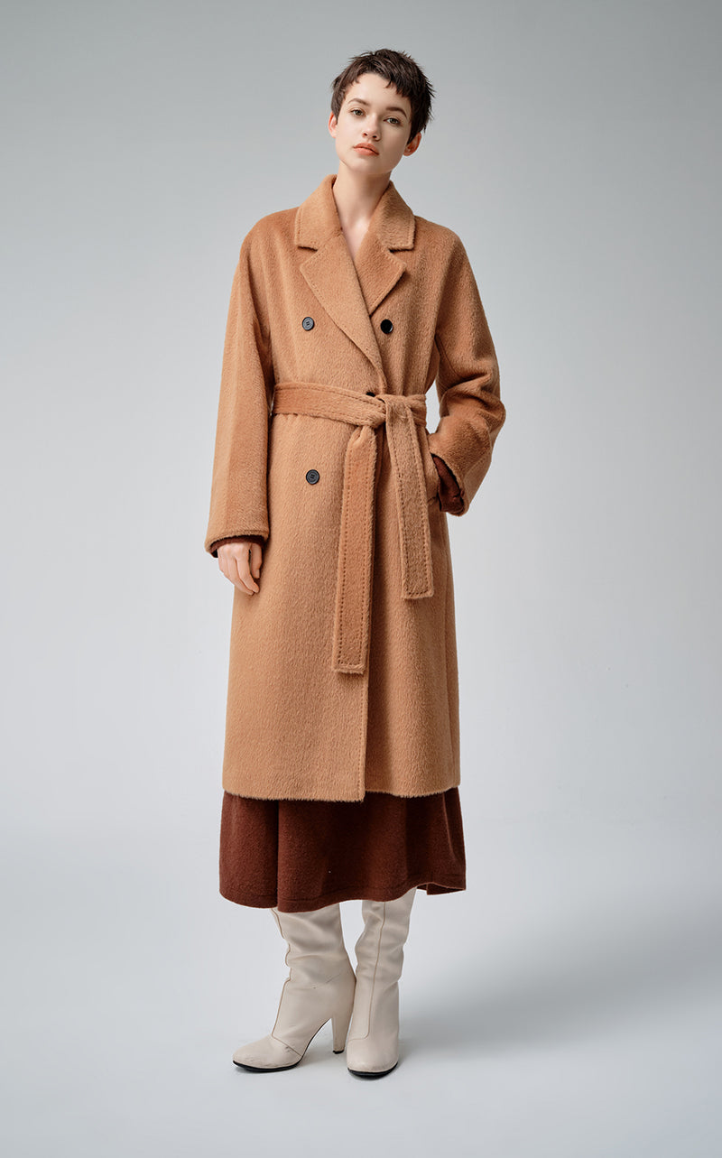 Belted Double Breast Alpaca Wool Coat