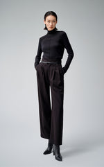 Leather Waist Trim Wide Leg Pants